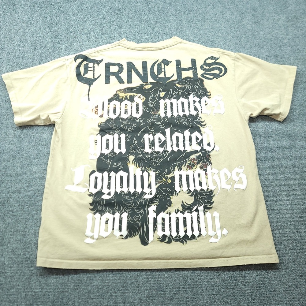 TRNCHS Mens Graphic T-Shirt Tan Loyalty Makes You Family Wolf Gothic Medium